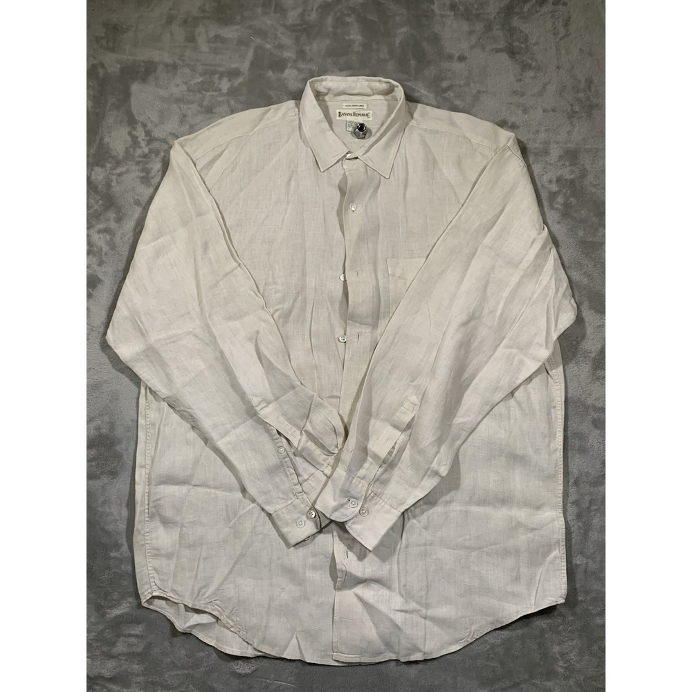 Vintage 90s Banana Republic Irish Linen Oxford Shirt Size L Grey EUC